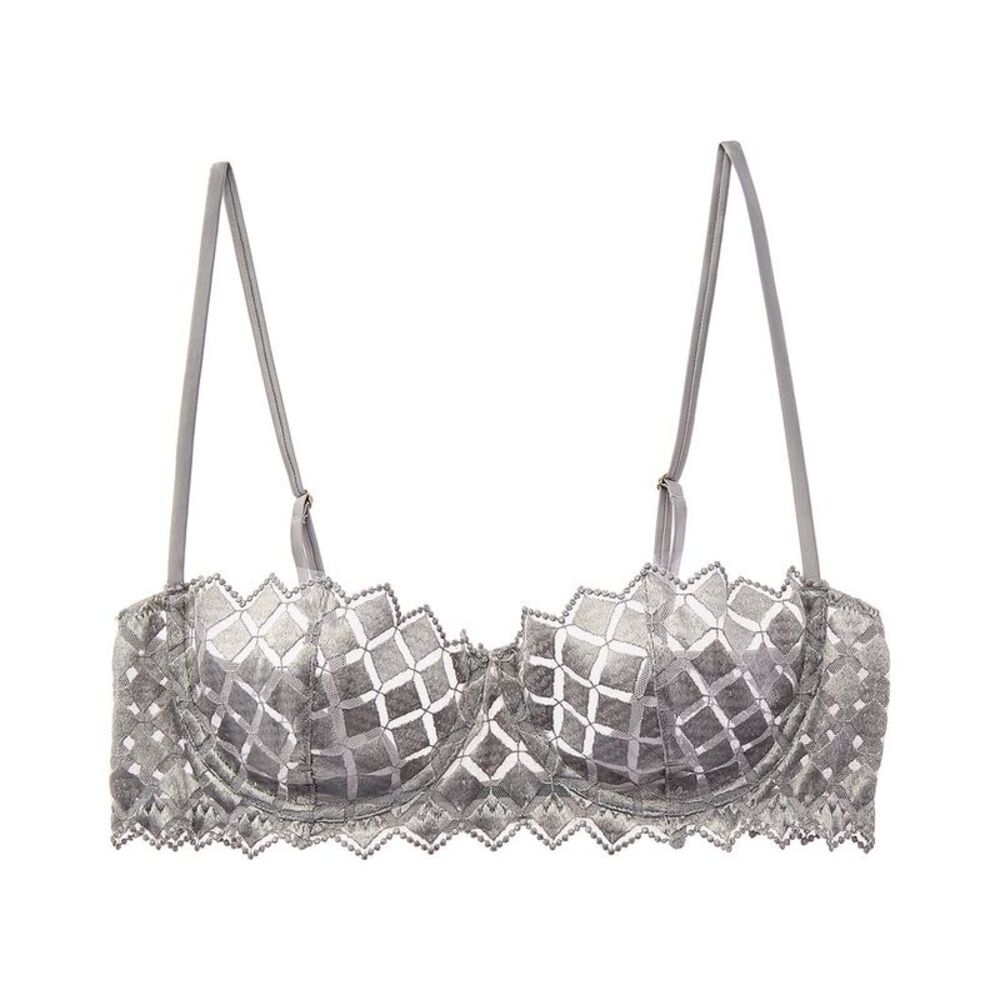 Kiki De Montparnasse Womens Lamine Embroidery Silk-Trim Balconette Bra, Silver